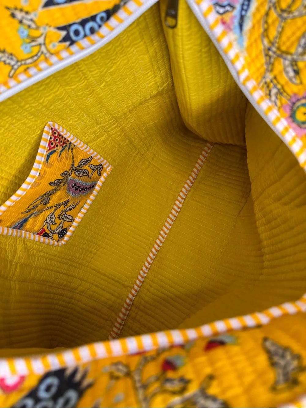 Yellow Floral Quilted Tote- Made in India